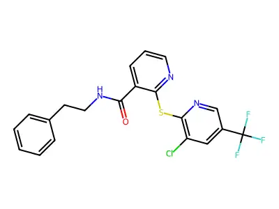 2-{[3-chloro-5-(trifluoromethyl)-2-pyridinyl]sulfanyl}-N-phenethylnicotinamide structure