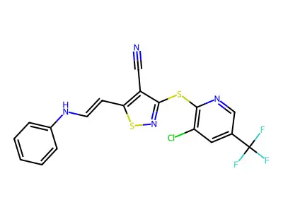 3-[[3-Chloro-5-(trifluoromethyl)-2-pyridinyl]thio]-5-[2-(phenylamino)ethenyl]-4-isothiazolecarbonitrile structure