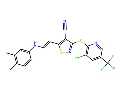 3-[3-chloro-5-(trifluoromethyl)pyridin-2-yl]sulfanyl-5-[2-(3,4-dimethylanilino)ethenyl]-1,2-thiazole-4-carbonitrile structure