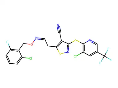 3-{[3-chloro-5-(trifluoromethyl)pyridin-2-yl]sulfanyl}-5-(2-{[(2-chloro-6-fluorophenyl)methoxy]imino}ethyl)-1,2-thiazole-4-carbonitrile structure