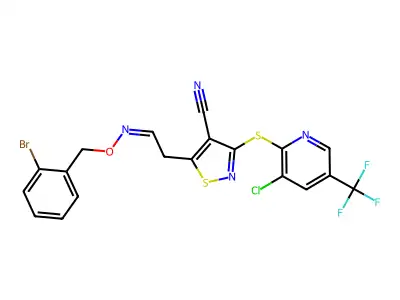 5-(2-{[(2-bromobenzyl)oxy]imino}ethyl)-3-{[3-chloro-5-(trifluoromethyl)-2-pyridinyl]sulfanyl}-4-isothiazolecarbonitrile structure