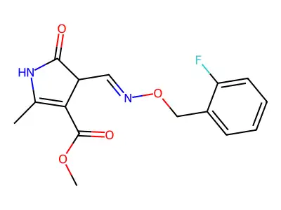 methyl 3-[(2-fluorophenyl)methoxyiminomethyl]-5-methyl-2-oxo-1,3-dihydropyrrole-4-carboxylate structure