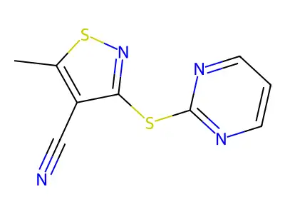 5-Methyl-3-(2-pyrimidinylsulfanyl)-4-isothiazolecarbonitrile structure