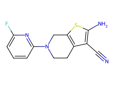 2-Amino-6-(6-fluoro-2-pyridinyl)-4,5,6,7-tetrahydrothieno[2,3-c]pyridine-3-carbonitrile structure