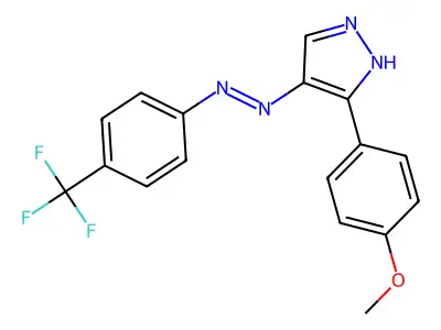 3-(4-methoxyphenyl)-4H-pyrazol-4-one N-[4-(trifluoromethyl)phenyl]hydrazone structure