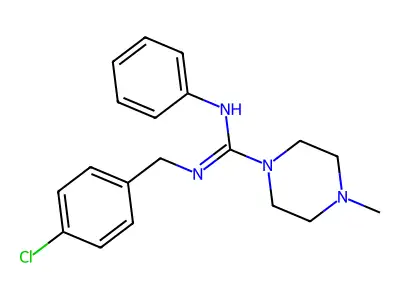N-(4-chlorobenzyl)-4-methyl-N'-phenyltetrahydro-1(2H)-pyrazinecarboximidamide structure