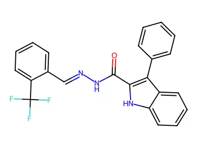3-phenyl-N-[[2-(trifluoromethyl)phenyl]methylideneamino]-1H-indole-2-carboxamide structure