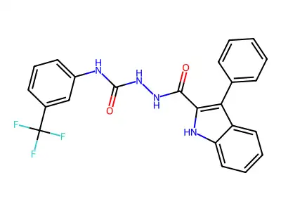 2-((3-Phenyl-1H-indol-2-yl)carbonyl)-N-(3-(trifluoromethyl)phenyl)-1-hydrazinecarboxamide structure