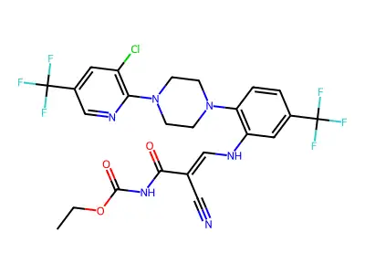 ethyl N-[3-[2-[4-[3-chloro-5-(trifluoromethyl)pyridin-2-yl]piperazin-1-yl]-5-(trifluoromethyl)anilino]-2-cyanoprop-2-enoyl]carbamate structure
