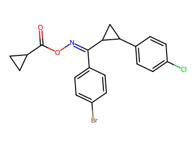 [[(4-bromophenyl)-[2-(4-chlorophenyl)cyclopropyl]methylidene]amino] Cyclopropanecarboxylate structure