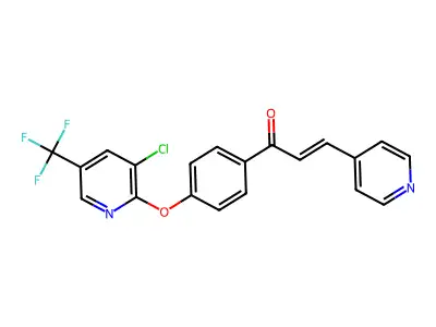 1-[4-[3-chloro-5-(trifluoromethyl)pyridin-2-yl]oxyphenyl]-3-pyridin-4-ylprop-2-en-1-one structure