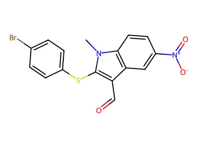 2-[(4-bromophenyl)sulfanyl]-1-methyl-5-nitro-1H-indole-3-carbaldehyde structure