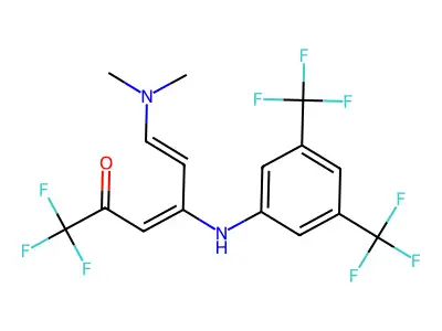 4-[3,5-bis(trifluoromethyl)anilino]-6-(dimethylamino)-1,1,1-trifluorohexa-3,5-dien-2-one structure