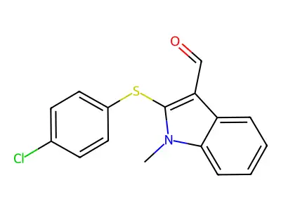 2-[(4-chlorophenyl)sulfanyl]-1-methyl-1H-indole-3-carbaldehyde structure