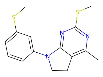 4-methyl-2-(methylsulfanyl)-7-[3-(methylsulfanyl)phenyl]-6,7-dihydro-5H-pyrrolo[2,3-d]pyrimidine structure
