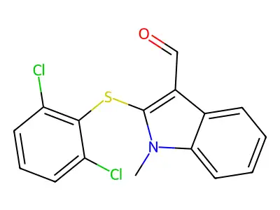 2-[(2,6-dichlorophenyl)sulfanyl]-1-methyl-1H-indole-3-carbaldehyde structure