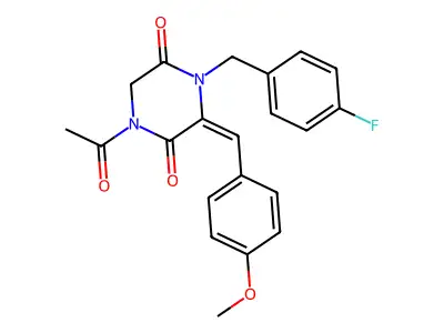 1-acetyl-4-[(4-fluorophenyl)methyl]-3-[(4-methoxyphenyl)methylidene]piperazine-2,5-dione structure
