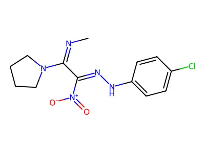 2-(methylimino)-1-nitro-2-(1-pyrrolidinyl)-1-ethanone N-(4-chlorophenyl)hydrazone structure
