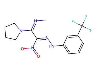 2-(Methylimino)-1-nitro-2-(1-pyrrolidinyl)ethanone 2-[3-(trifluoromethyl)phenyl]hydrazone structure