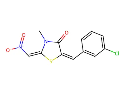5-[(3-chlorophenyl)methylidene]-3-methyl-2-(nitromethylidene)-1,3-thiazolidin-4-one structure