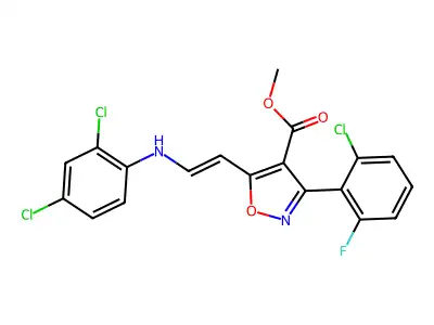 methyl 3-(2-chloro-6-fluorophenyl)-5-[2-(2,4-dichloroanilino)vinyl]-4-isoxazolecarboxylate structure