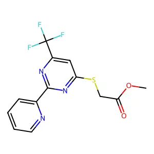 Methyl 2-{[2-(2-pyridinyl)-6-(trifluoromethyl)-4-pyrimidinyl]sulfanyl}acetate structure