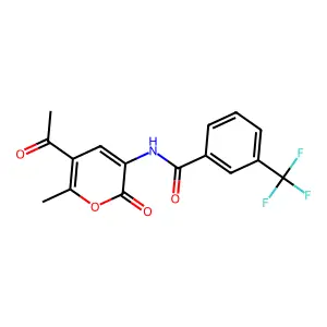 N-(5-acetyl-6-methyl-2-oxo-2H-pyran-3-yl)-3-(trifluoromethyl)benzenecarboxamide structure