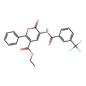Ethyl 6-oxo-2-phenyl-5-[[3-(trifluoromethyl)benzoyl]amino]pyran-3-carboxylate structure
