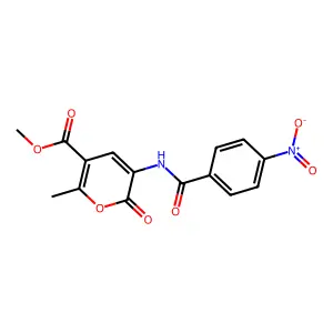 methyl 6-methyl-3-[(4-nitrobenzoyl)amino]-2-oxo-2H-pyran-5-carboxylate structure