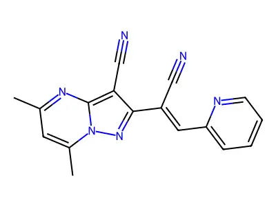 2-[1-cyano-2-(2-pyridinyl)vinyl]-5,7-dimethylpyrazolo[1,5-a]pyrimidine-3-carbonitrile structure