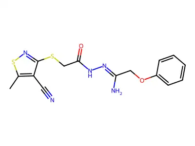 2-[(4-cyano-5-methyl-3-isothiazolyl)sulfanyl]-N'-(2-phenoxyethanimidoyl)acetohydrazide structure