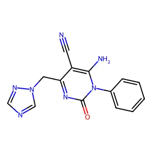 6-amino-2-oxo-1-phenyl-4-(1H-1,2,4-triazol-1-ylmethyl)-1,2-dihydro-5-pyrimidinecarbonitrile structure