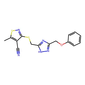 5-methyl-3-({[5-(phenoxymethyl)-1H-1,2,4-triazol-3-yl]methyl}sulfanyl)-4-isothiazolecarbonitrile structure