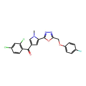 (2,4-dichlorophenyl)(5-{5-[(4-fluorophenoxy)methyl]-1,3,4-oxadiazol-2-yl}-1-methyl-1H-pyrrol-3-yl)methanone structure