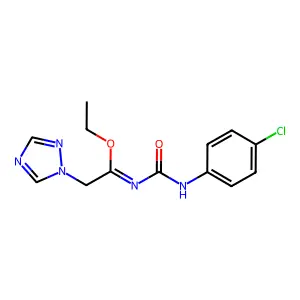 N-(4-chlorophenyl)-N'-[1-ethoxy-2-(1H-1,2,4-triazol-1-yl)ethylidene]urea structure