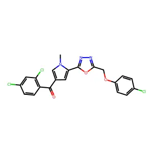 (5-{5-[(4-chlorophenoxy)methyl]-1,3,4-oxadiazol-2-yl}-1-methyl-1H-pyrrol-3-yl)(2,4-dichlorophenyl)methanone structure