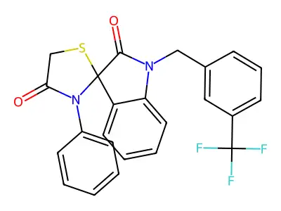 3'-phenyl-1-{[3-(trifluoromethyl)phenyl]methyl}-1,2-dihydrospiro[indole-3,2'-[1,3]thiazolidine]-2,4'-dione structure