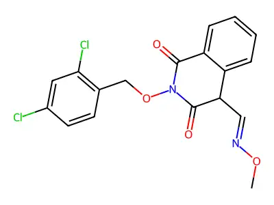 2-[(2,4-dichlorophenyl)methoxy]-4-(methoxyiminomethyl)-4H-isoquinoline-1,3-dione structure