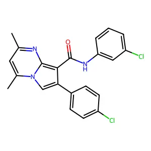 N-(3-chlorophenyl)-7-(4-chlorophenyl)-2,4-dimethylpyrrolo[1,2-a]pyrimidine-8-carboxamide structure