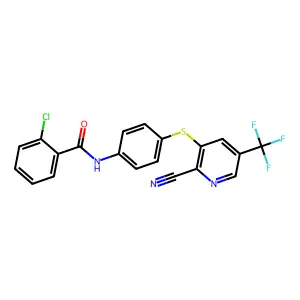 2-chloro-N-[4-[2-cyano-5-(trifluoromethyl)pyridin-3-yl]sulfanylphenyl]benzamide structure