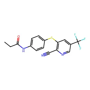 N-(4-{[2-cyano-5-(trifluoromethyl)-3-pyridinyl]sulfanyl}phenyl)propanamide structure