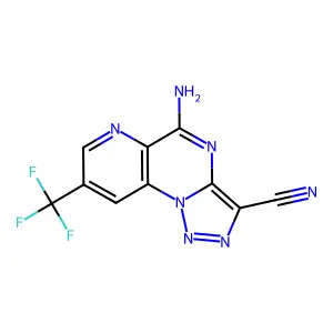 5-amino-8-(trifluoromethyl)pyrido[2,3-e][1,2,3]triazolo[1,5-a]pyrimidine-3-carbonitrile structure