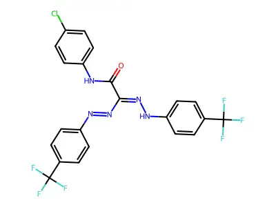 N-(4-chlorophenyl)-2-[[4-(trifluoromethyl)phenyl]diazenyl]-2-[[4-(trifluoromethyl)phenyl]hydrazinylidene]acetamide structure