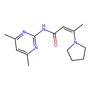 N-(4,6-dimethyl-2-pyrimidinyl)-3-(1-pyrrolidinyl)-2-butenamide structure
