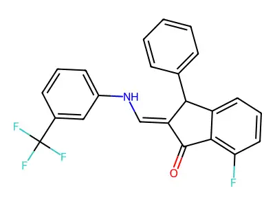 7-Fluoro-3-phenyl-2-{[3-(trifluoromethyl)anilino]methylene}-1-indanone structure