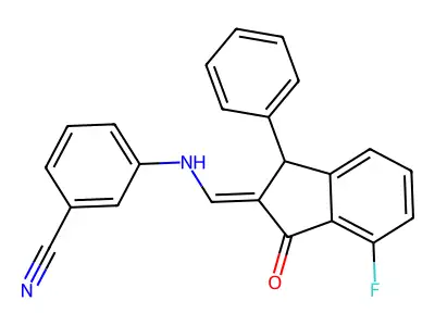 3-[(4-fluoro-3-oxo-1-phenyl-1H-inden-2-ylidene)methylamino]benzonitrile structure