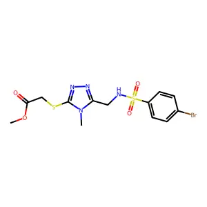 methyl 2-{[5-({[(4-bromophenyl)sulfonyl]amino}methyl)-4-methyl-4H-1,2,4-triazol-3-yl]sulfanyl}acetate structure