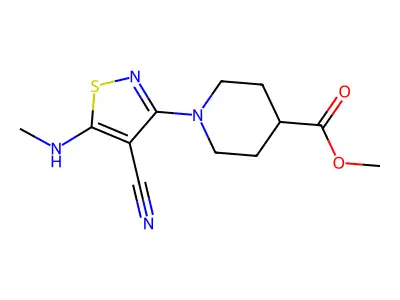 Methyl 1-[4-cyano-5-(methylamino)-1,2-thiazol-3-yl]piperidine-4-carboxylate structure
