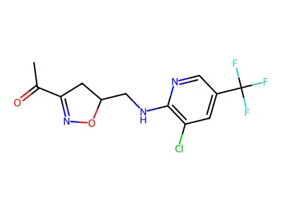1-[5-({[3-chloro-5-(trifluoromethyl)-2-pyridinyl]amino}methyl)-4,5-dihydro-3-isoxazolyl]-1-ethanone structure