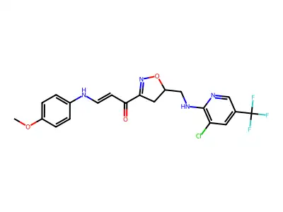 1-[5-[[[3-chloro-5-(trifluoromethyl)pyridin-2-yl]amino]methyl]-4,5-dihydro-1,2-oxazol-3-yl]-3-(4-methoxyanilino)prop-2-en-1-one structure